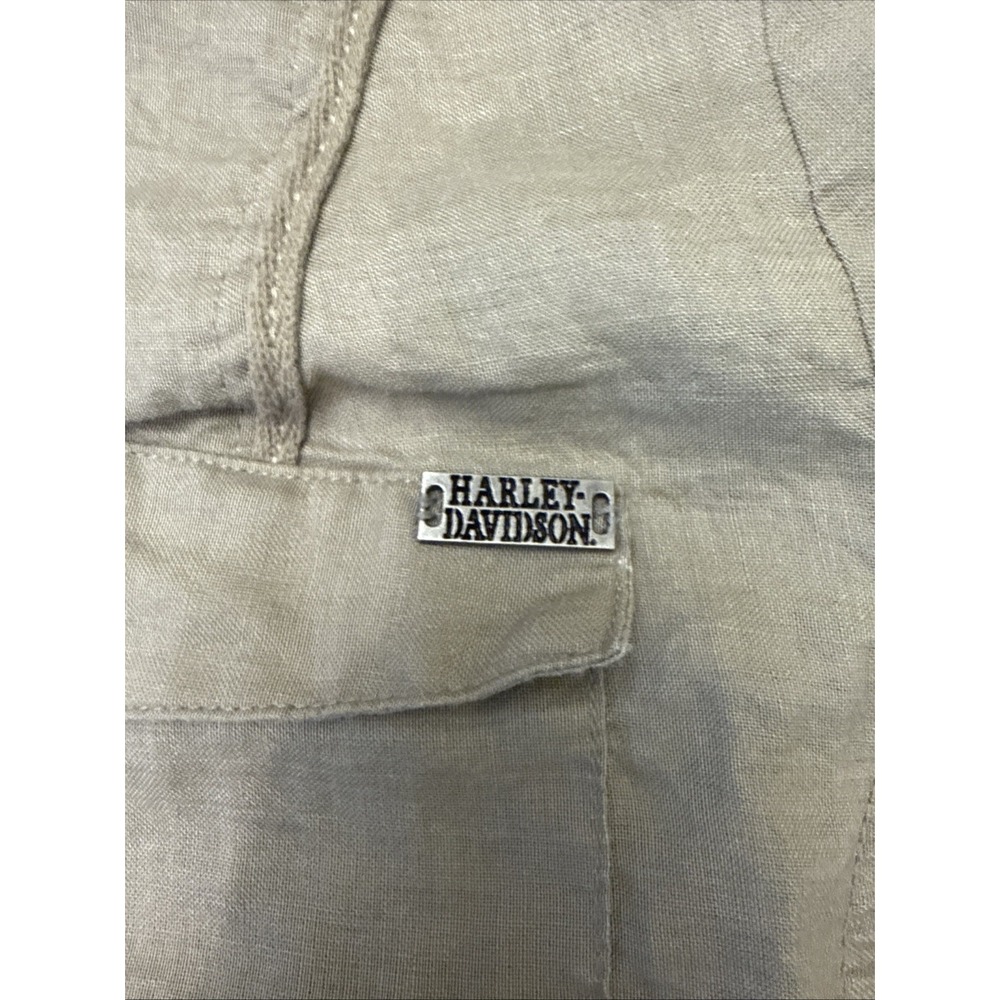 Women's XL Harley Davidson 1/2 Button Down Shirt Woven Sides Metal Buttons Logos - Picture 4 of 8
